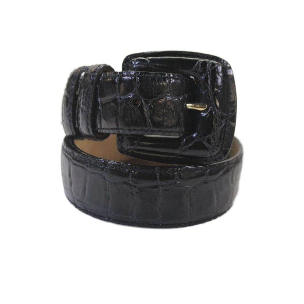 WCM New York Womens Embossed Leather Buckled Belt Black Size L